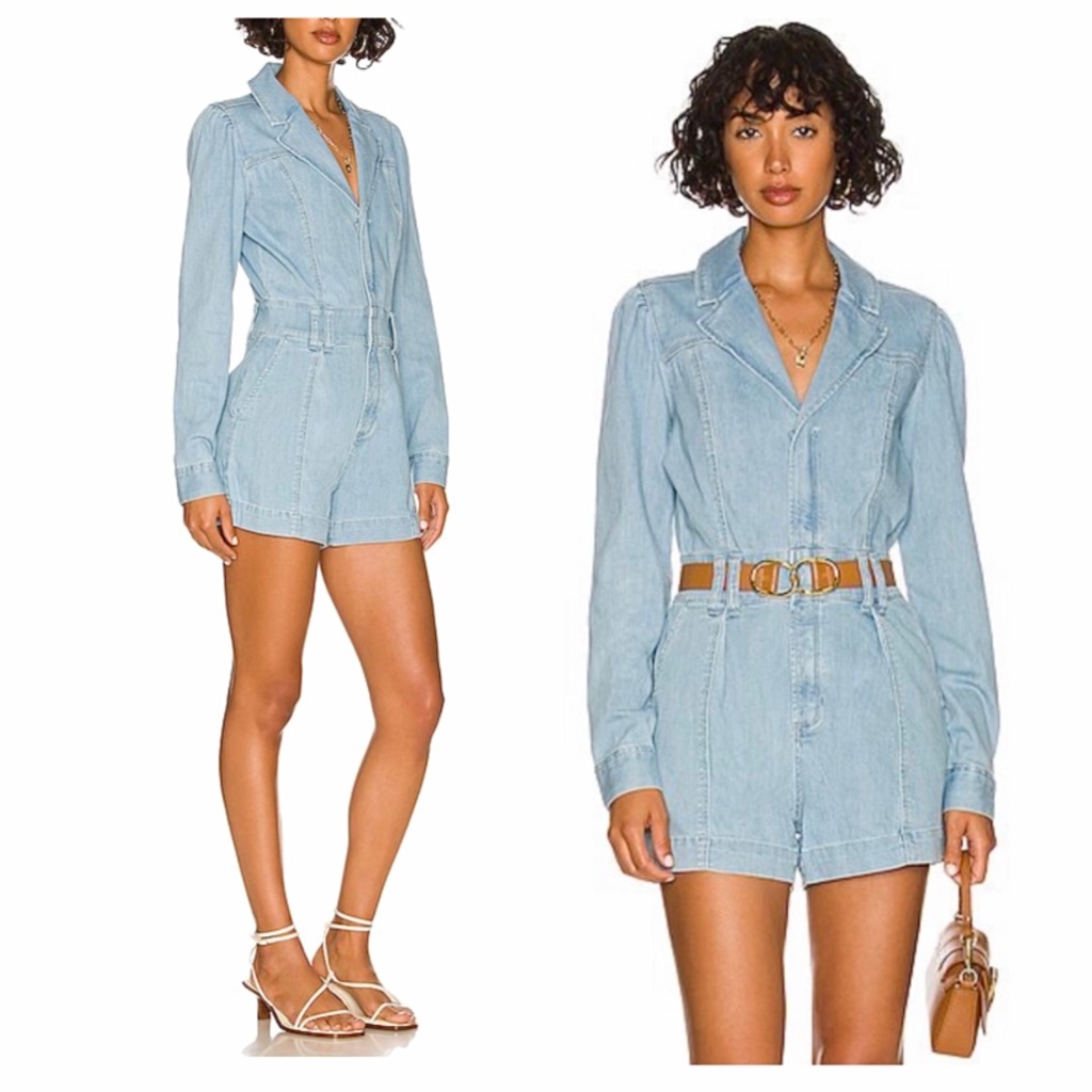 Paige Meg Long Sleeve Songbird Romper Denim Jean Overalls Shorts Size 00